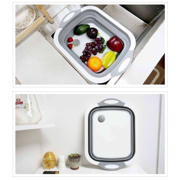 Tabla de cortar plegable, tabla de cortar con toalla, cocina, platos de camping plegables, fregadero, ahorro de espacio, cesta de almacenamiento multifunción 3 en 1 para preparación de barba