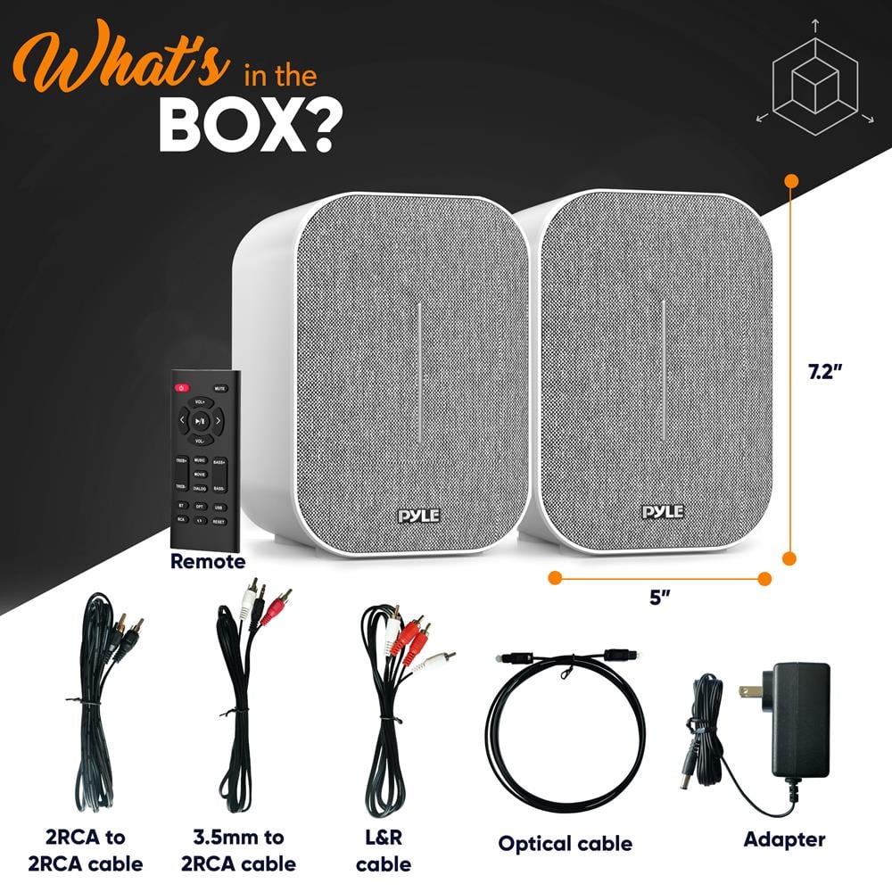 Pyle 50-Watt MAX HiFi Studio Active and Passive Desktop Bluetooth Bookshelf Speaker System, (White)