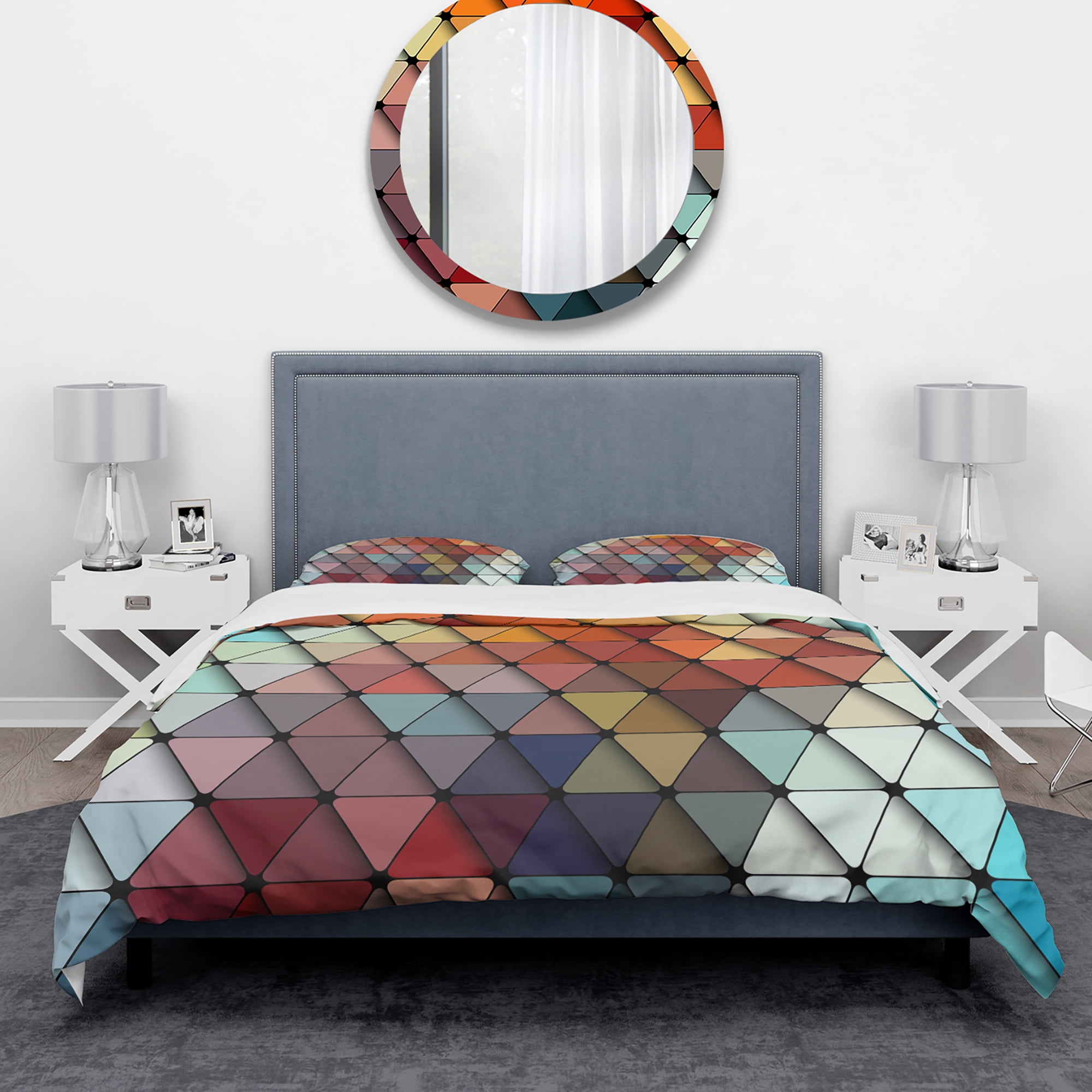 Designart '3D Diamond Shaped Geometry in Shades of Blue and Red' Modern & Contemporary Duvet Cover Set
