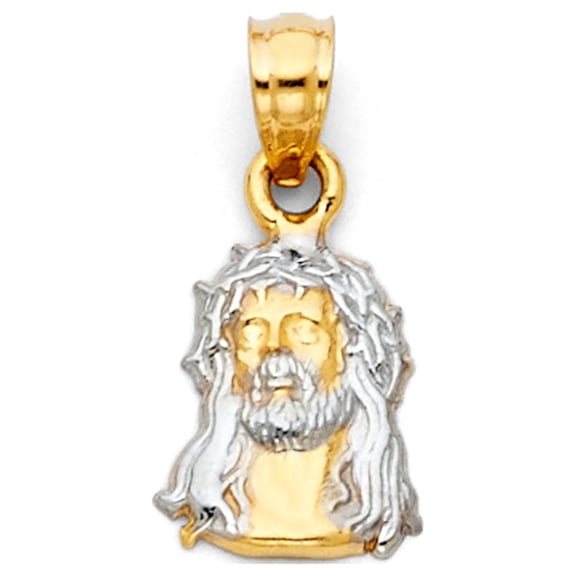 14K Two Tone Gold Jesus Face Religious Pendant | 2T Gold Charm Pendant for Necklace Chain | Jewelry Gift for Men Women | 15 x 09 MM | 0.7 grams