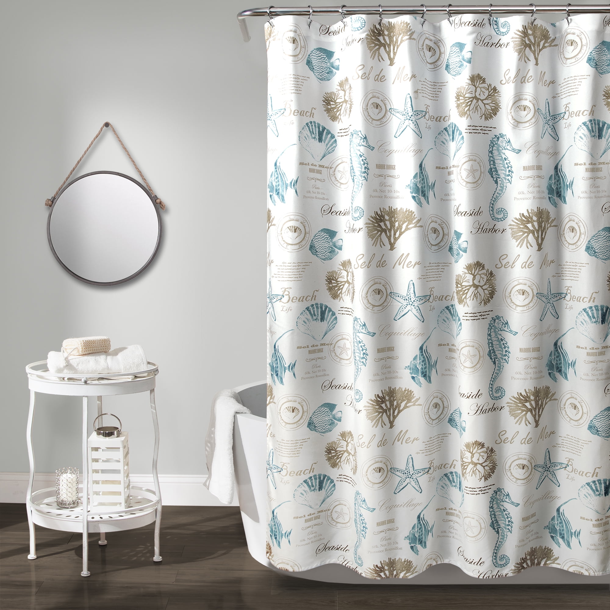 Teal Shower Curtain Light Blue Coastal Sets Bathroom Fabric Rings 72x72 Inch 