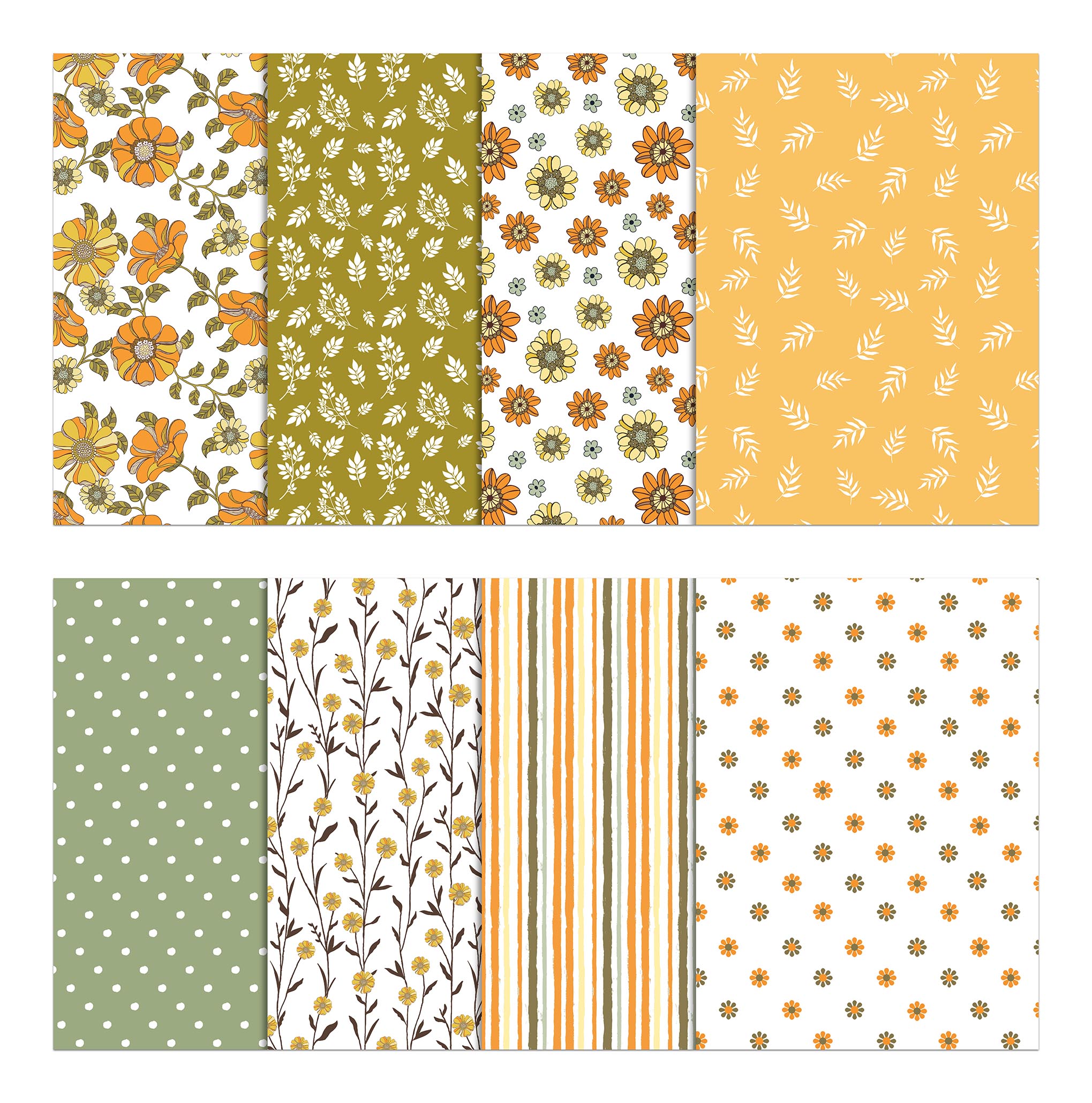 Soimoi 8 Pc Fat Quarter Bundle,Summer Floral CollectionPrint 18"x 22"DIY Patchwork-100% CottonPre-Cut Quilting Fabric Orange, Olive Green