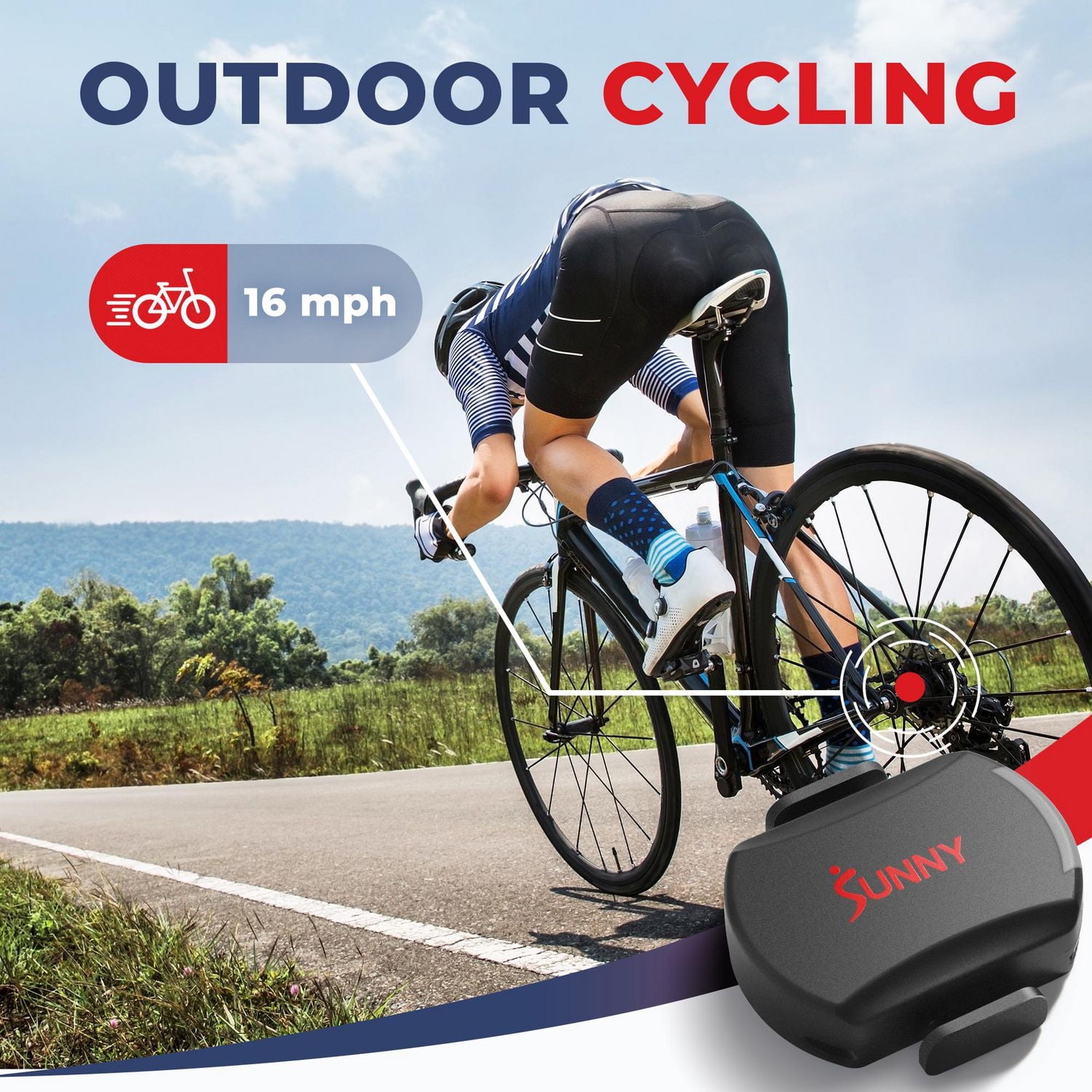 Sunny Health & Fitness Capteur de Cadence/RPM + Vitesse 2-en-1 pour Vélo d'Exercice Intérieur ou Extérieur avec Application SunnyFit Gratuite et Connectivité Bluetooth Améliorée - CB110