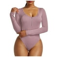 thumbnail image 2 of jsaierl Long Sleeve Bodysuit for Women Fashion Casual Solid Color Quarter Zip Scoop Neck Pullover Jumpsuit Bodysuit, 2 of 9
