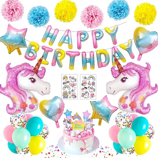 Suministros de fiesta de unicornio Decoraciones de cumpleaños Niñas Feliz cumpleaños Globos de unicornio con cumpleaños, 11 Feliz Sencillez