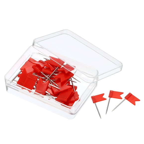 Uxcell Pinzas de Mapa con Bandera, Cabeza de Plástico, Punta de Acero, Paquete de 60, Rojo