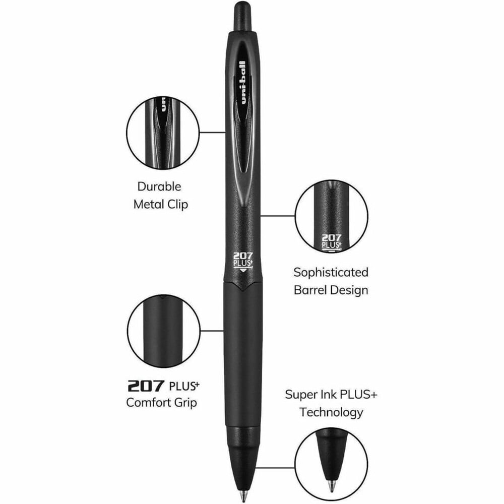 uniball 207 Plus+ Retractable Gel Pens, Medium Point (0.7mm), Black, 36 Value Pack