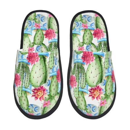 Balery Flowers and Cactus Slient Indoor Furry Fleece Comfort House Shoes Soft Non-Slip Home Shoes Cotton slippers House Slippers-- Medium