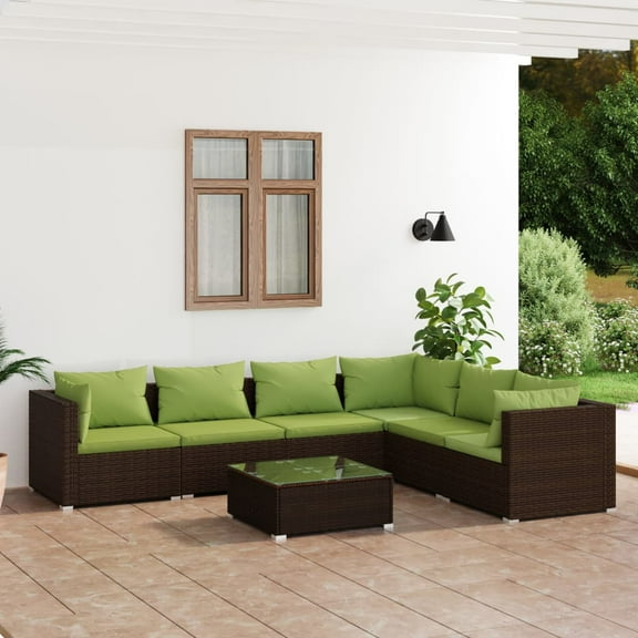 vidaXL 7 Piece Patio Lounge Set with Cushions Poly Rattan Brown