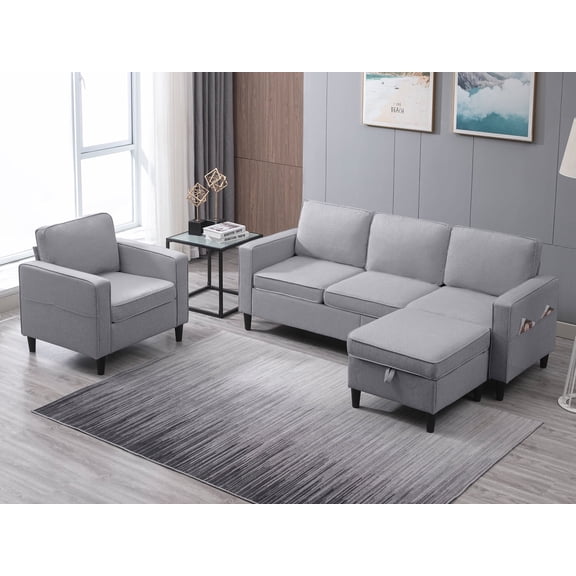 Puremind Sofa and Loveseat Set, 2 Piece Living Room Furniture Sets, Chenille Sectional Sofas and Couches for Living Room/Apartment, Light Gray