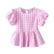 thumbnail image 1 of Blusa Termica Top a cuadros de verano Gibobby para niñas dobladillo plisado cuello redondo rosa 3-4 años, 1 of 5