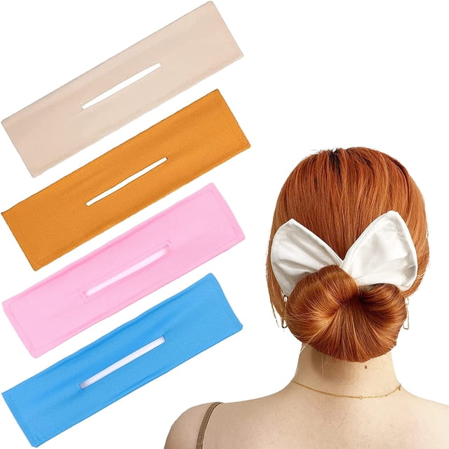 4PCS Moño para el cabello Magic Hair Bun Maker para niña Mujer Moda Diadema French Twist Bun Shaper para el verano-Color sólido