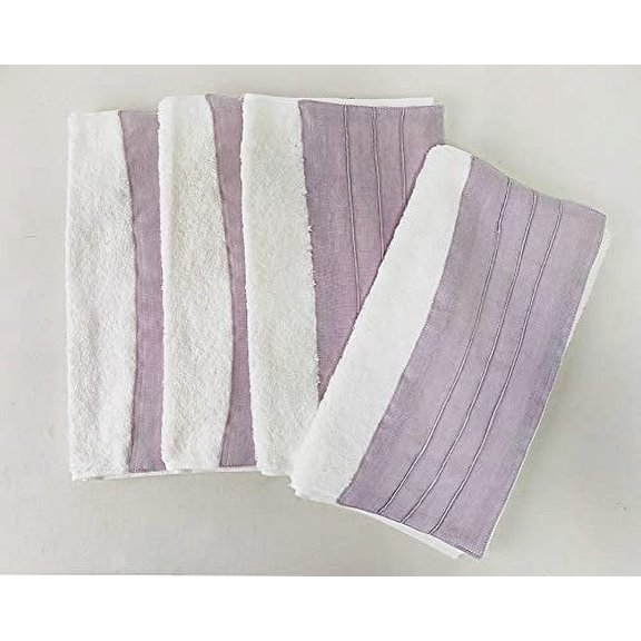 Fennco Styles Two Tone Terry Cotton Towels with Linen Border 12x20 Inch Guest Towels, Set of 4 – Lavender Modern Hand Towels for Bathroom Décor, Bar Accessories, Wedding Gifts