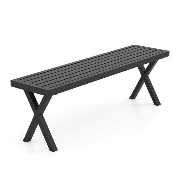 YYAo Garden Benches, Outdoor Bench,Patio Metal Bench with Slatted Seat and X Legs