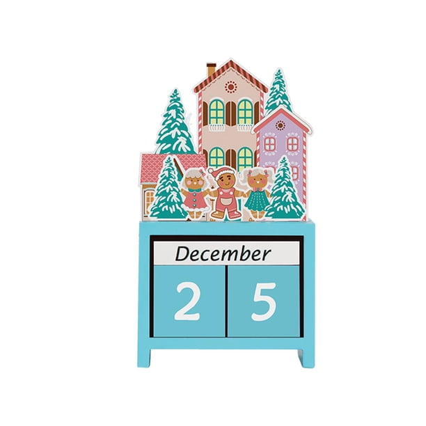 Calendario navideño Adorno de madera Día Mes Figura Estilo retro Accesorios Navidad Azul