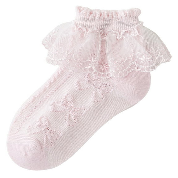 SZJXBUY Toddler Girl Socks Ruffle Solid Eyelet Mesh Dance Lace Sock Breathable Cotton Frilly Ankle Soft Princess Socks Pink,7 Years