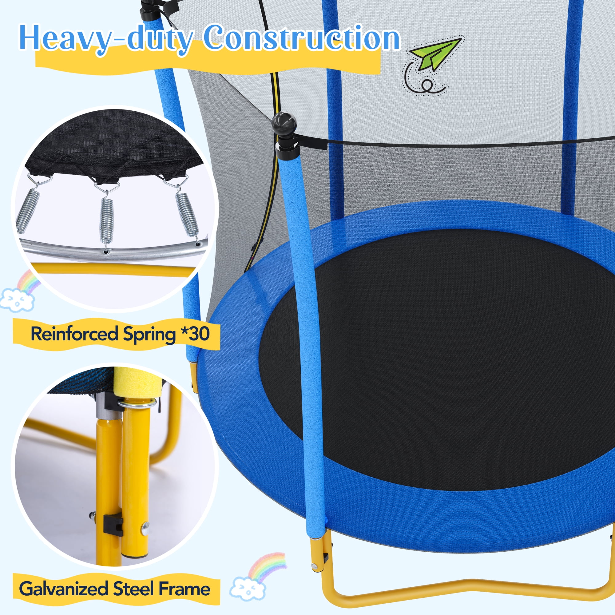 Arspjes 5.5 FT Trampoline for Kids,Indoor Outdoor Trampoline with Safety Enclosure Net,U-Shaped Stable Legs, Foam Padded Poles,Blue