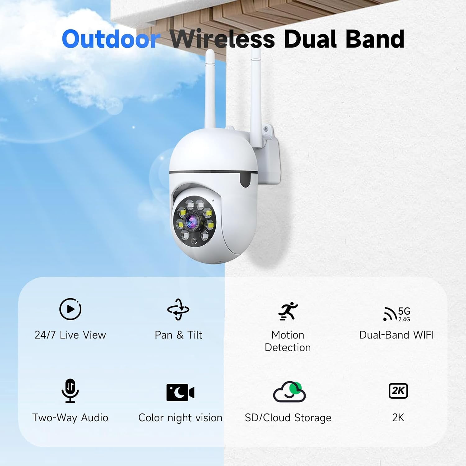 1080P wired security camera, 2.4G/5G WiFi home monitoring camera with 360°