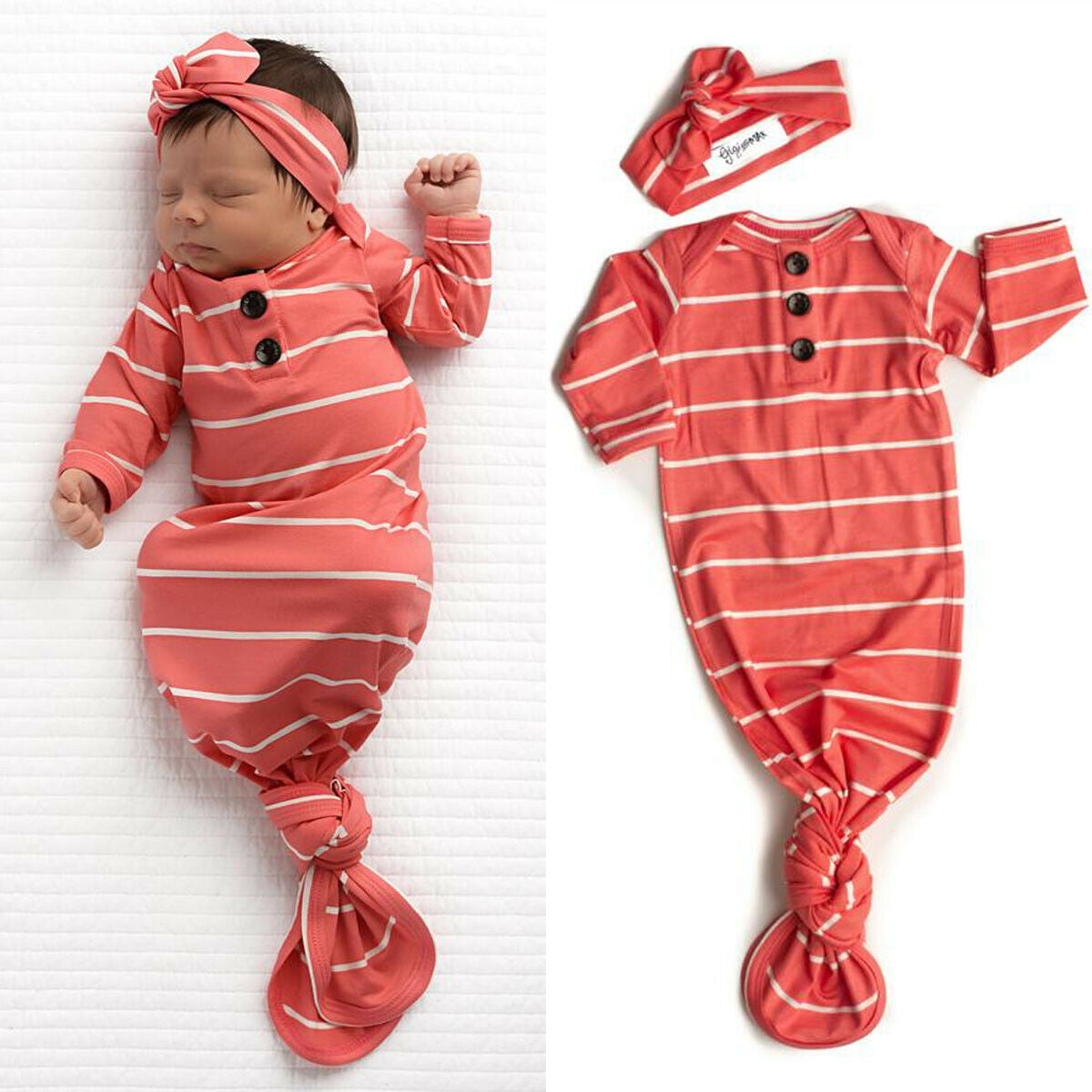 Newborn Baby Girl Floral Sleepwear Nightgowns with Headband Sleeping Bags Coming Home Outfits 0-6Months 