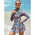thumbnail image 5 of IDOPIP Women One Piece Rash Guard Set Long Sleeve Swimsuits Zip Front Swim Shirt Dress with Shorts, 5 of 8