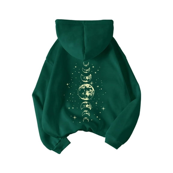 Brythos Hoodies for Women,Multi-Scene Versatile Wear Womens Hoodies,Romantic Moon Print Women'S Fashion Hoodies & Sweatshirts,Green,S