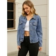 thumbnail image 2 of Unique Bargains Women's Jean Jacket Long Sleeve Button Up Denim Jackets S Blue, 2 of 7