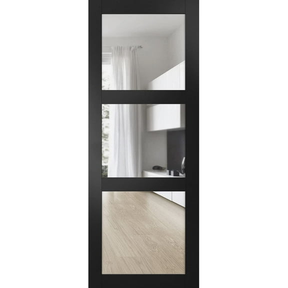 Lucia 2555 Matte Black, Slab Barn Door Panel Clear Glass - 28" Ñ… 80"