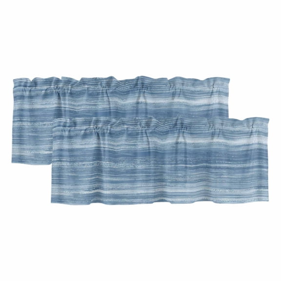 Blue Curtain Valances for Windows, Kitchen Valance Window Treatments Panel 2 Pack, Vintage Modern Abstract Art Ombre Rod Pocket Short Curtains for Bathroom Bedroom 60 x 18 Inch