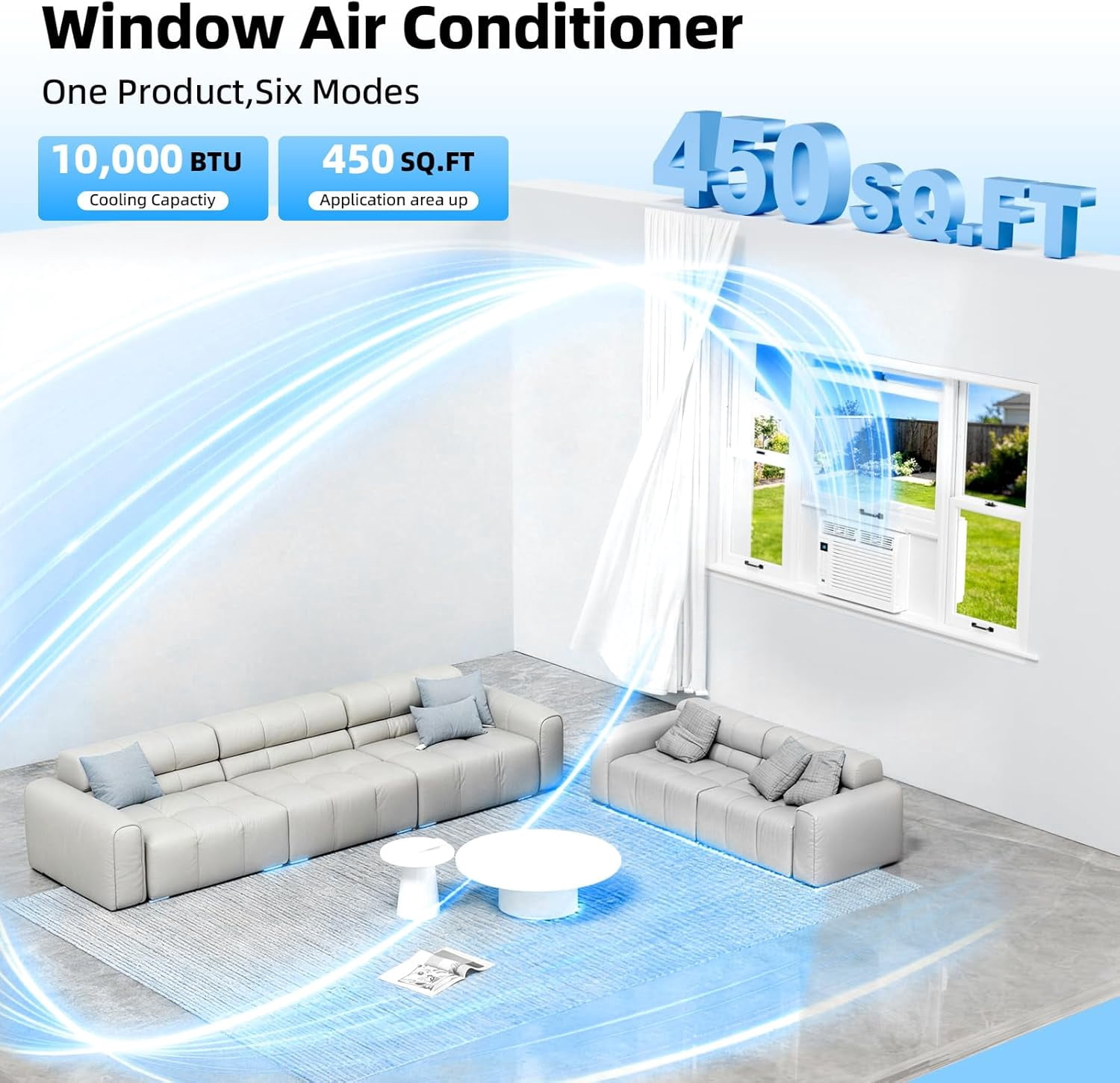 KISSAIR 10,000 BTU 115V U Shaped Window Air Conditioner, for Small Room AC Unit air conditioner Easy Installation, Cools up to 450 Sq. Ft