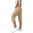 thumbnail image 5 of FYEGRE Cargo Capris for Women Summer Casual Loose Capri Pants with Pockets Plus Size High Waisted Work Button Cropped Pant Beige2 XXL, 5 of 5
