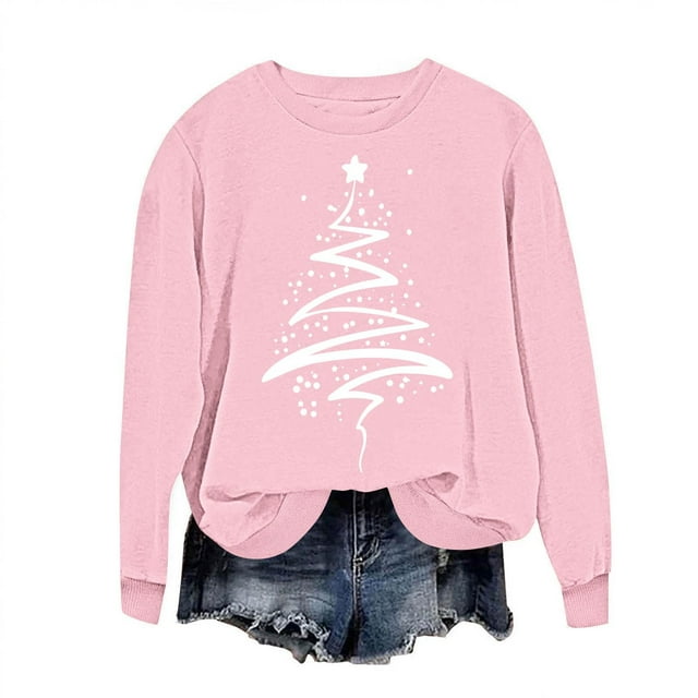 COM1950s Chandails en Molleton de Noël pour Femmes, Sweat à Capuche Imprimé de Noël pour Femmes, Col Rond Manches Longues, Hauts de Noël pour Femmes, Sweat à Capuche Femmes, Longs Chandails en Molleton pour Femmes