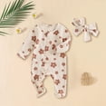 thumbnail image 2 of mgoYE Newborn Baby Girl Spring Outfits Clothes Knit Jumpsuit Ruffle Romper Newborn Coming Home Outfit for Baby Girl(Beige,3-6 Months), 2 of 7