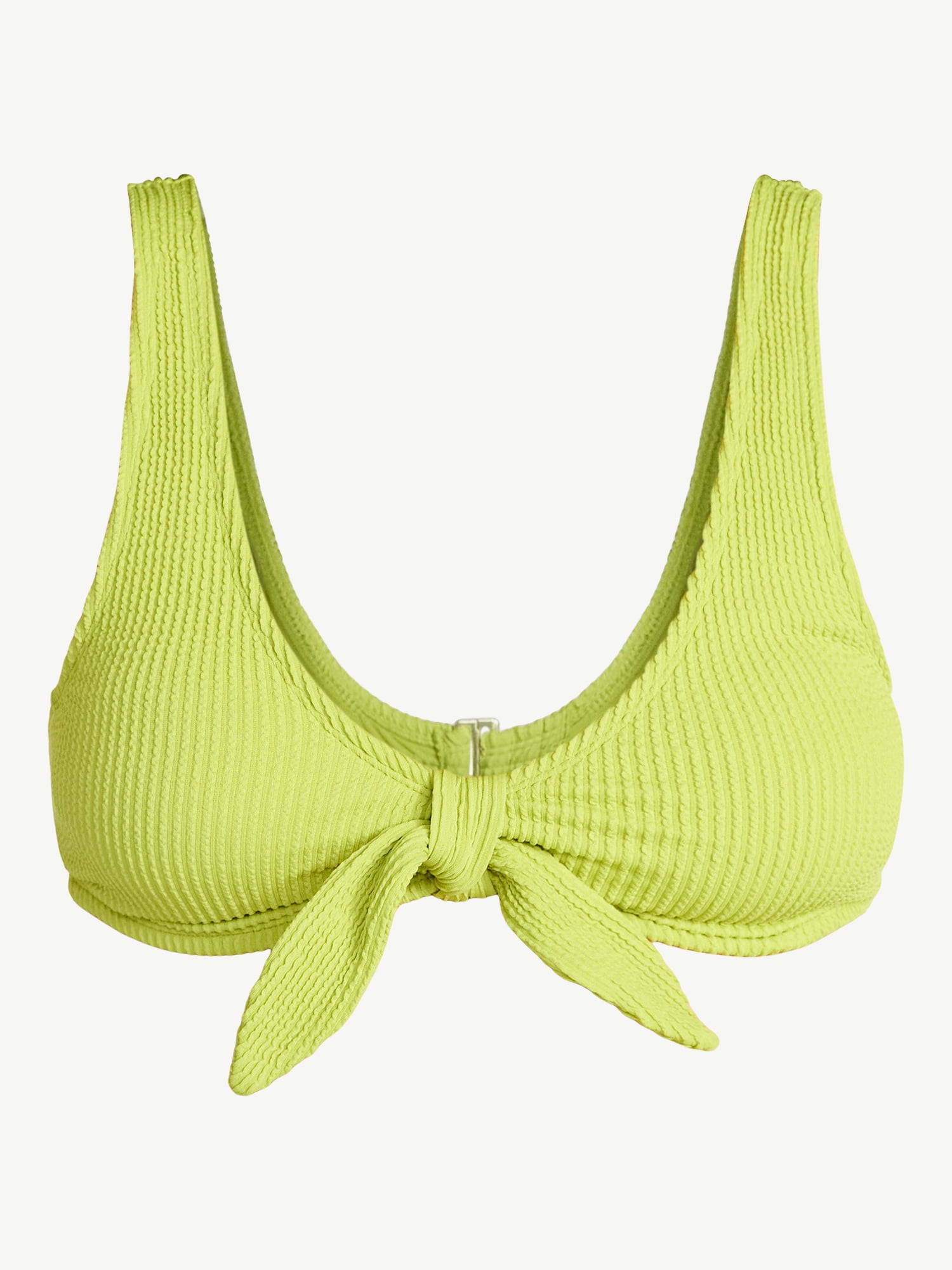 Time and Tru Women's Crinkle Plunge Tie Front Bikini Top, Sizes XS-3X