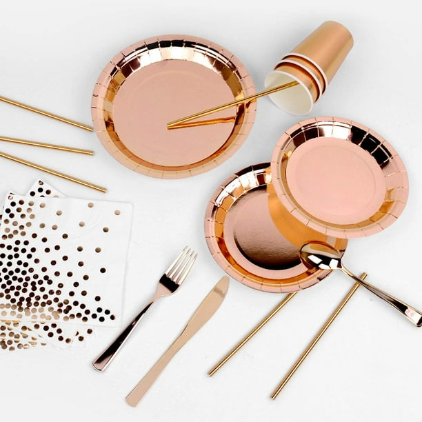Sekkvy 194PCS Party Decorations Disposable Rose Gold Tableware Set for
