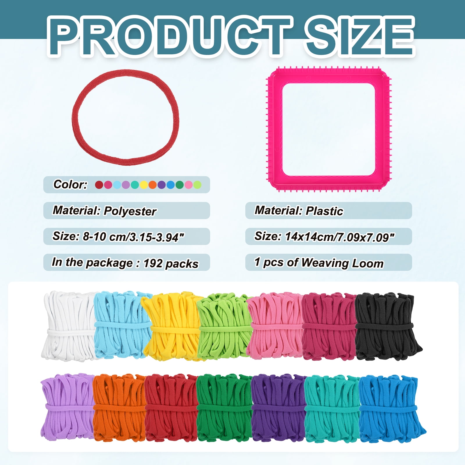Uxcell 192 Pcs Potholder Loom Refill Loops Set, Elastic Potholder Weaving Refill Loops Knitting Kit with 2 Crochet Hooks and 7" Weaving Loom for Girls DIY Crafts, 12 Colors
