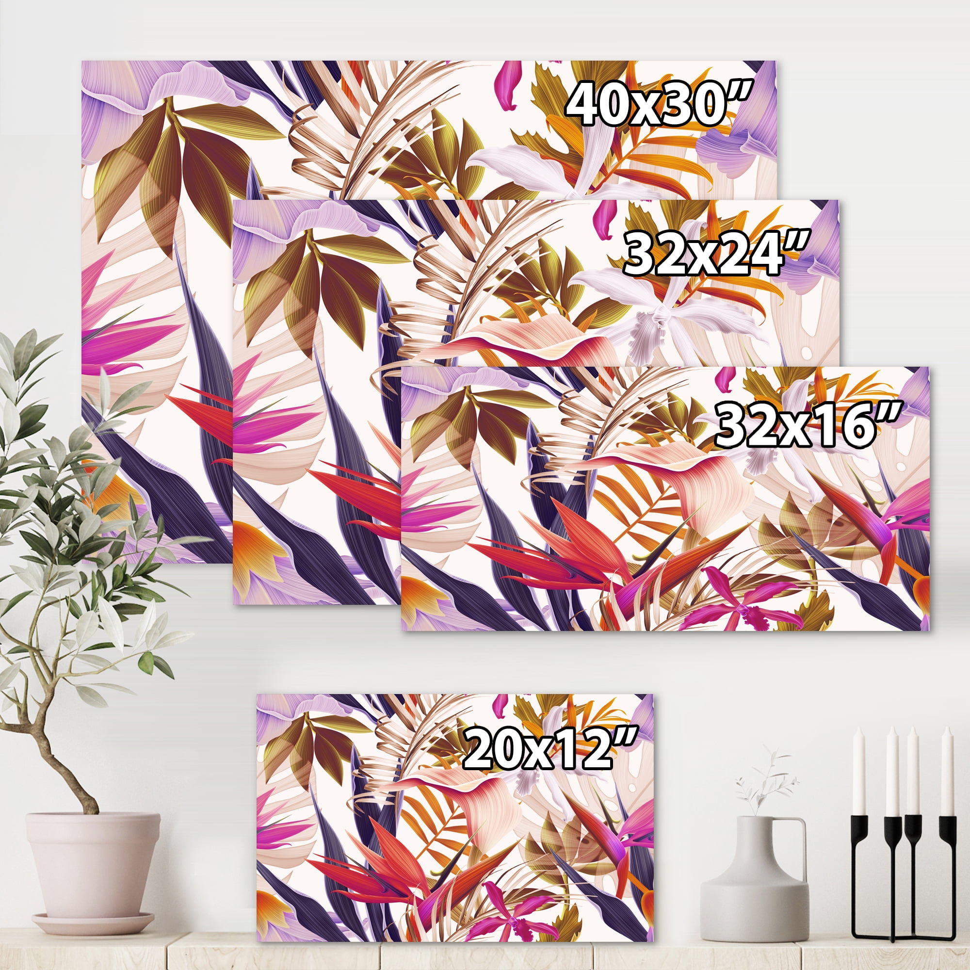 Designart ' VIntage Tropical Flowers III ' Traditional Canvas Wall Art Print