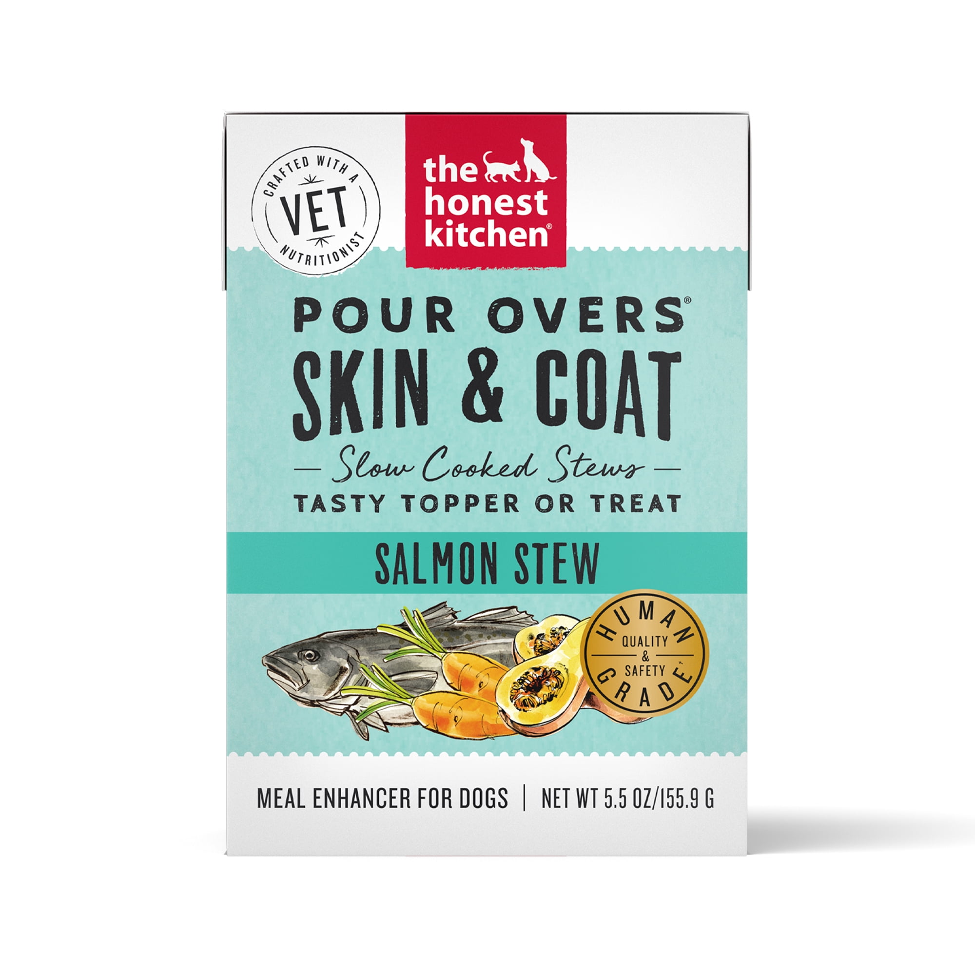 The Honest Kitchen Human Grade Toppers Functional POUR OVERS Skin & Coat Suport - Salmon Stew Topper, 5.5 oz, Case of 12
