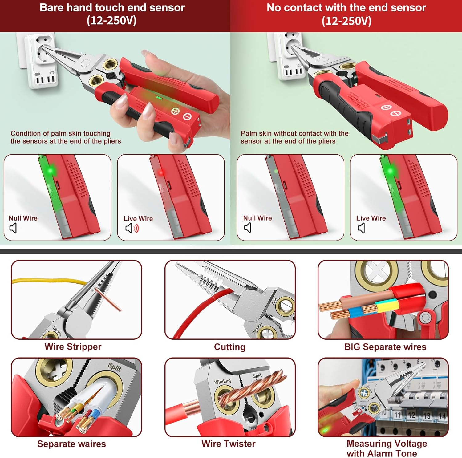 8-in-1 Wire Stripper with Voltage Testing Function - Professional-grade multi-function wire stripper tool combining wire cutting, crimping, stripping, twisting, and pulling