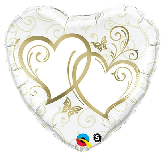 LOONBALLOON Anniversary Balloons, 18″ ENTWINED HEARTS - GOLD