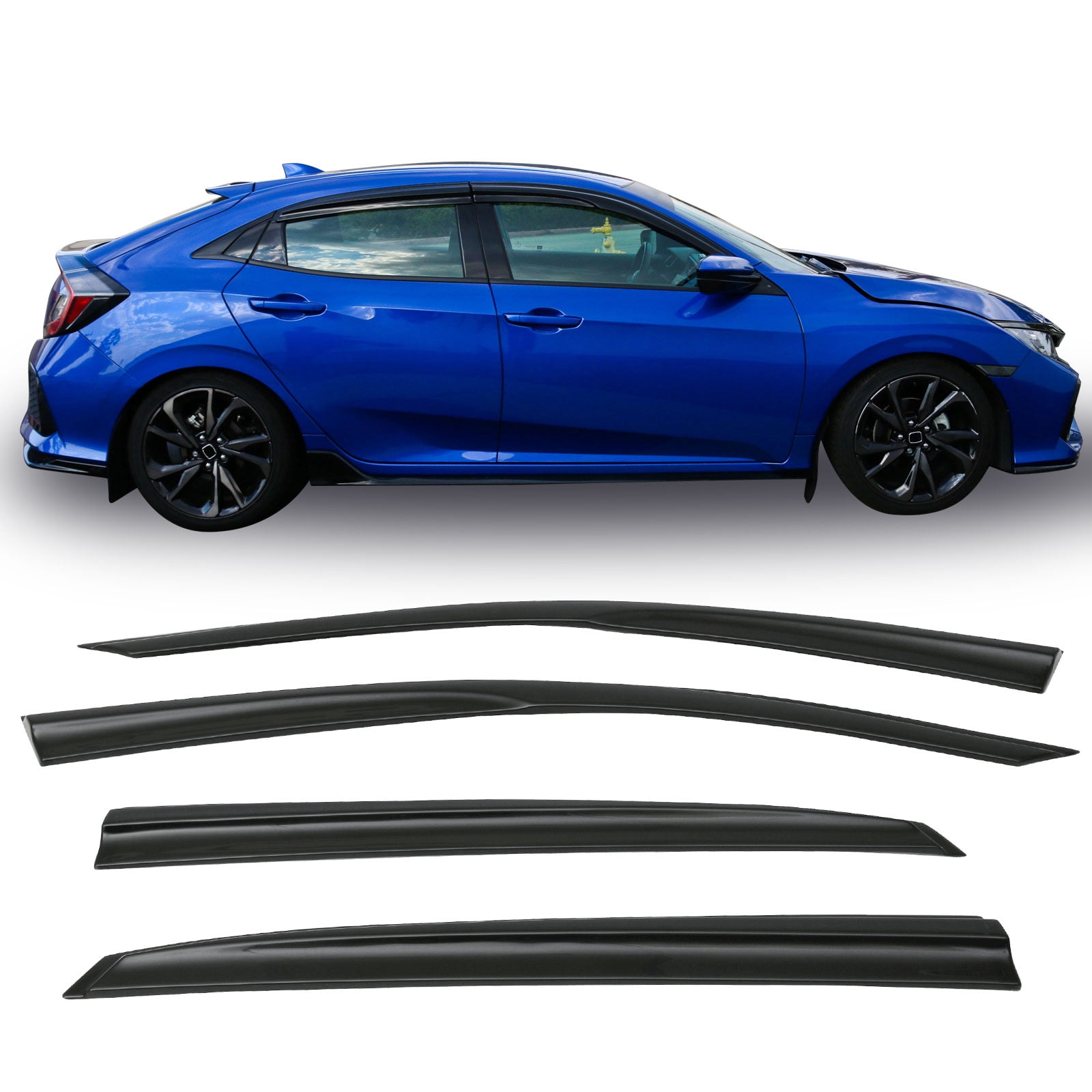 Ikon Motorsports Compatible with 17-21 Honda Civic Hatchback MU Style Acrylic Window Visors Vent Windshield Deflector Rain Guard 4Pc Set Outside Mount