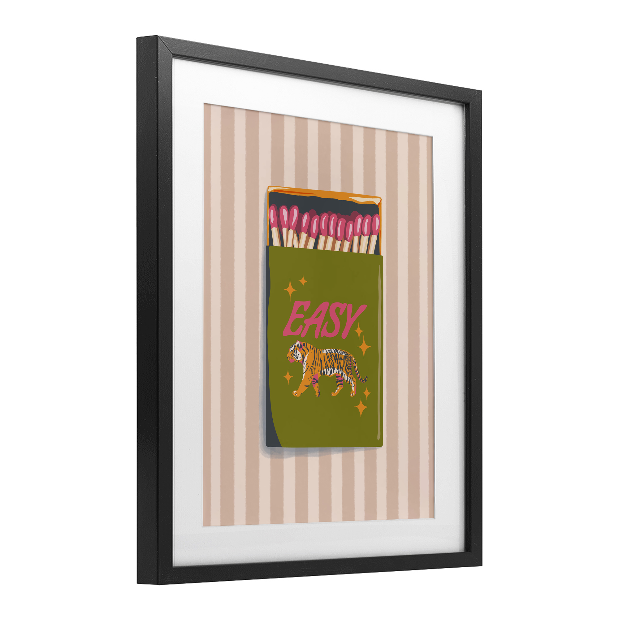 Easy Tiger Retro Matches Black Framed Print Under Glass, design by Elyse Anastacia