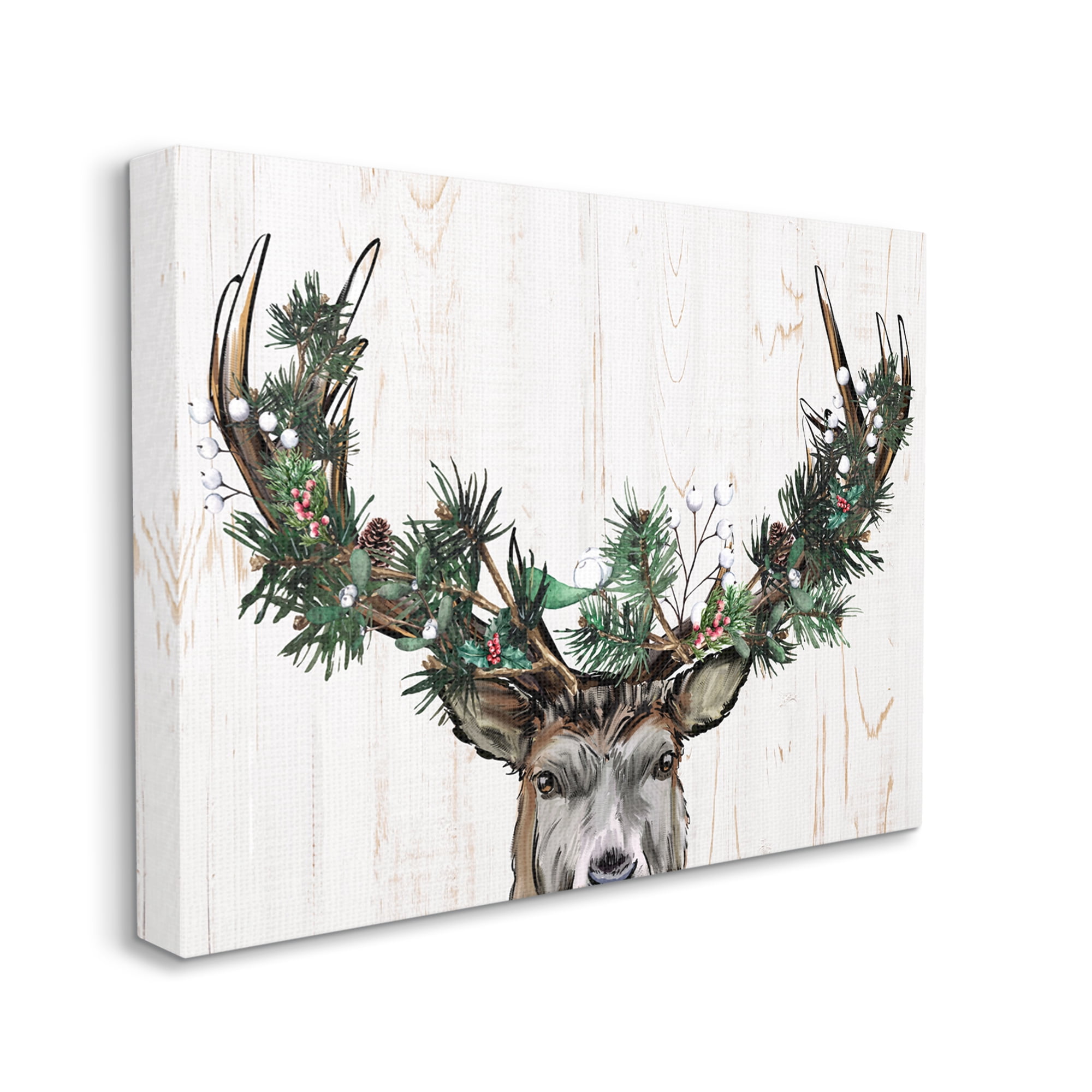 Stupell Industries Pine Garland Deer Antlers Holiday Painting Gallery Wrapped Canvas Print Wall Art, 40 x 30