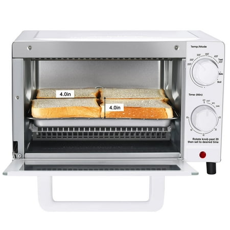 Mainstays 4 Slice Countertop Toaster Oven with 3 Settings, Includes Baking Rack and Pan, Arctic White, New