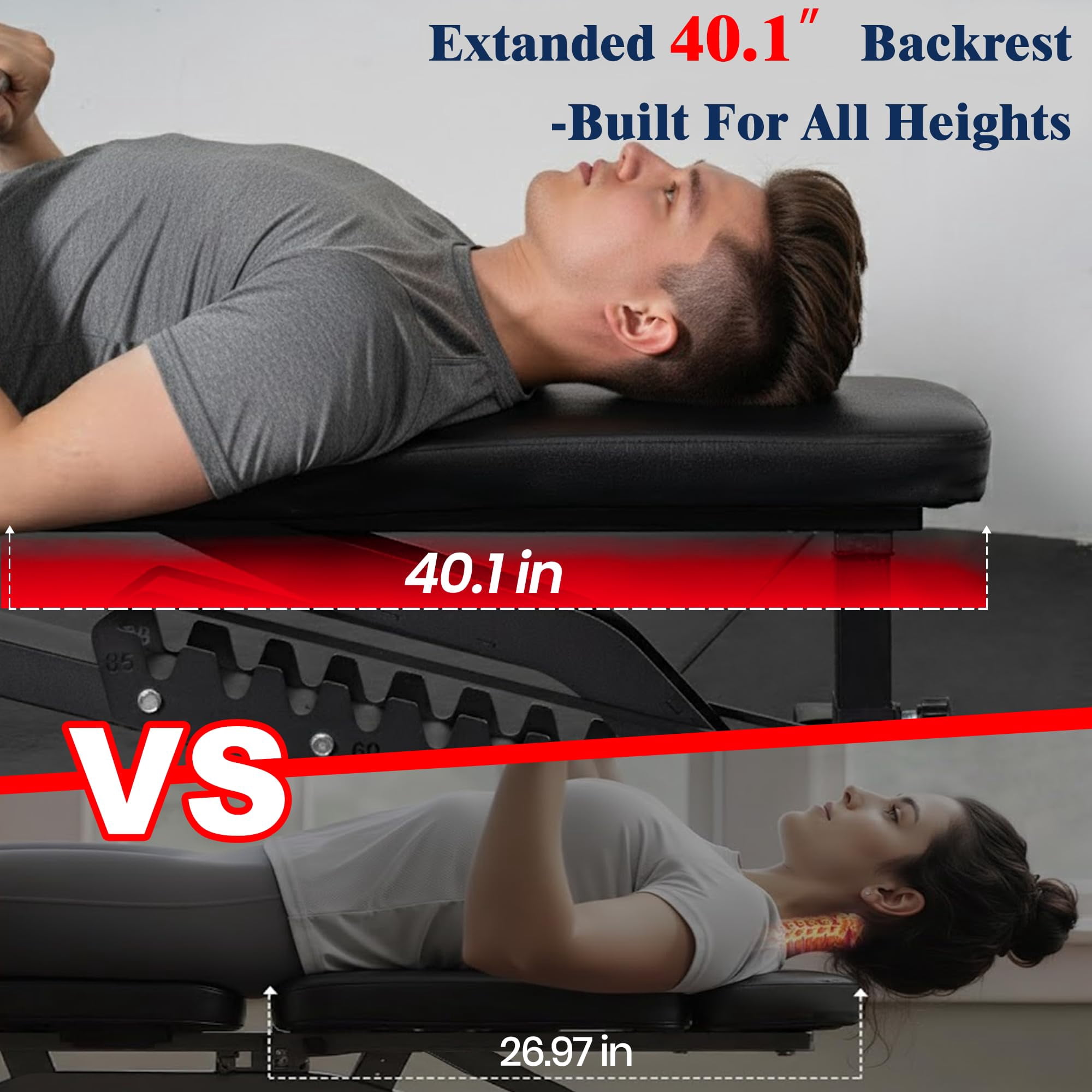Adjustable Weight Bench, Adjustable Flat Incline Decline Home Gym Bench, Heavy-Duty 12-Gauge Steel Frame with Leg Extension and Preacher Pad for Small Space Apartment Room