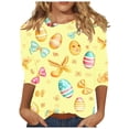 thumbnail image 2 of ClodeEU Women's Easter Cute Print Short Sleeve T-Shirt, Casual Round Neck 3/4 Sleeve Top Yellow 04,Womens Plus S, 2 of 5