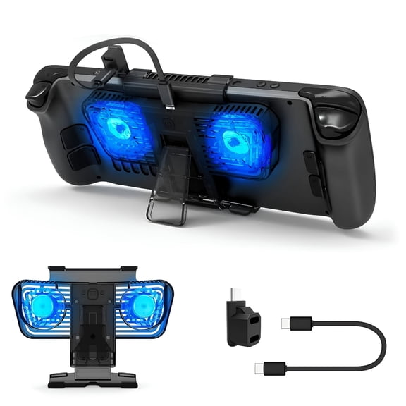 GJX Cooling Fan for Valve Steam Deck & Switch OLED, Cooling Fan Dock with Stand & USB-C Adaptor, Steam Deck Cooler USB-C Powered with Adjustable Speed & Blue RGB Lighting