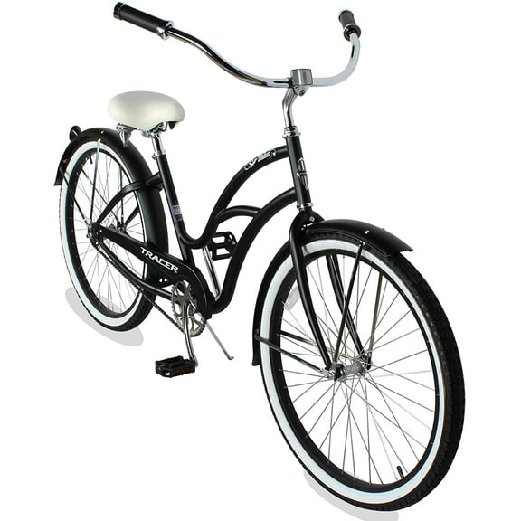 WonderWheels 26" Beach Cruiser Coaster Brake Stainless Steel Spokes One Piece Crank Alloy Orange Rims 36H W/ Fenders - Matte Black