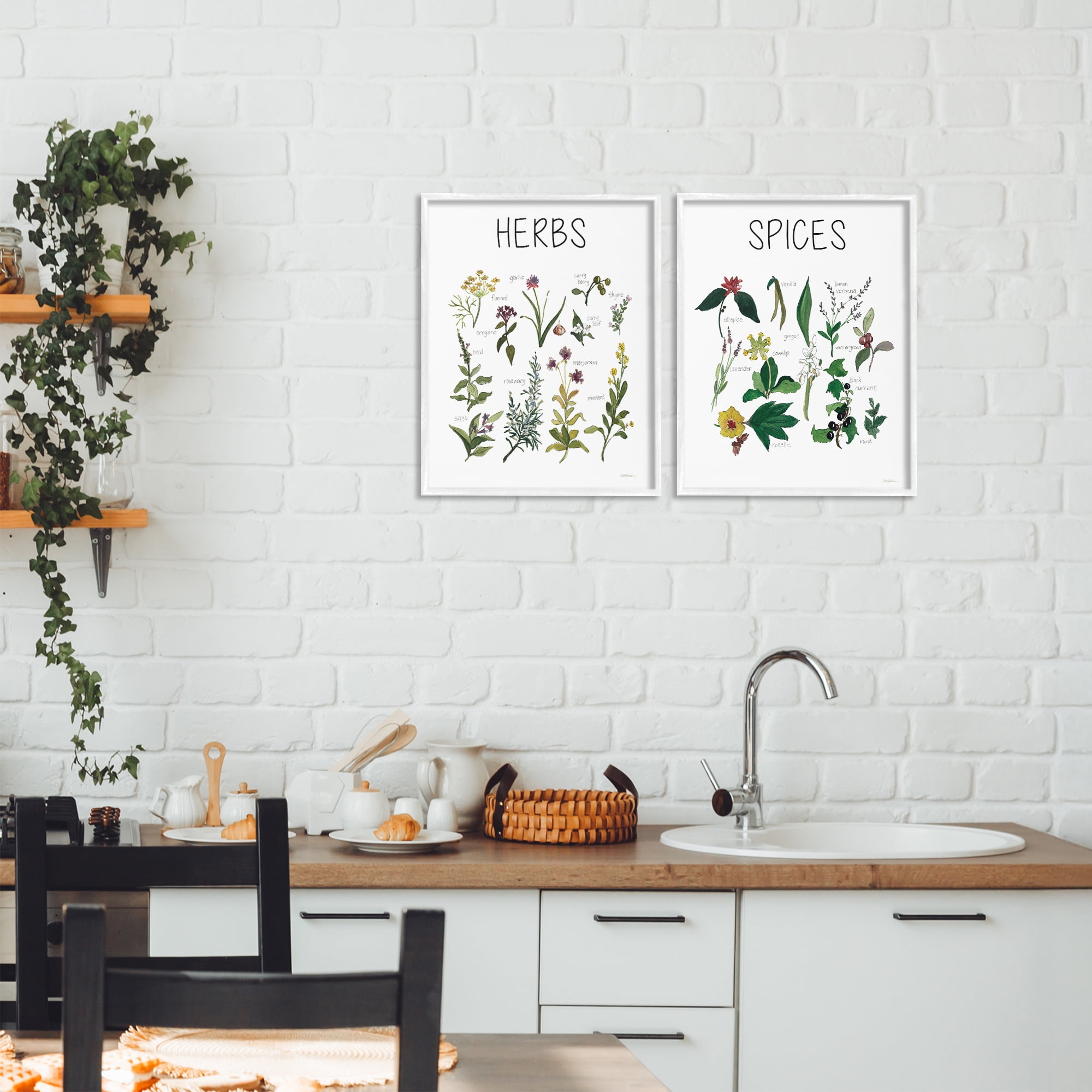 Stupell Industries Culinary Herbs & Spices 2 Piece White Framed Giclee Art Set, design by Carol Robinson