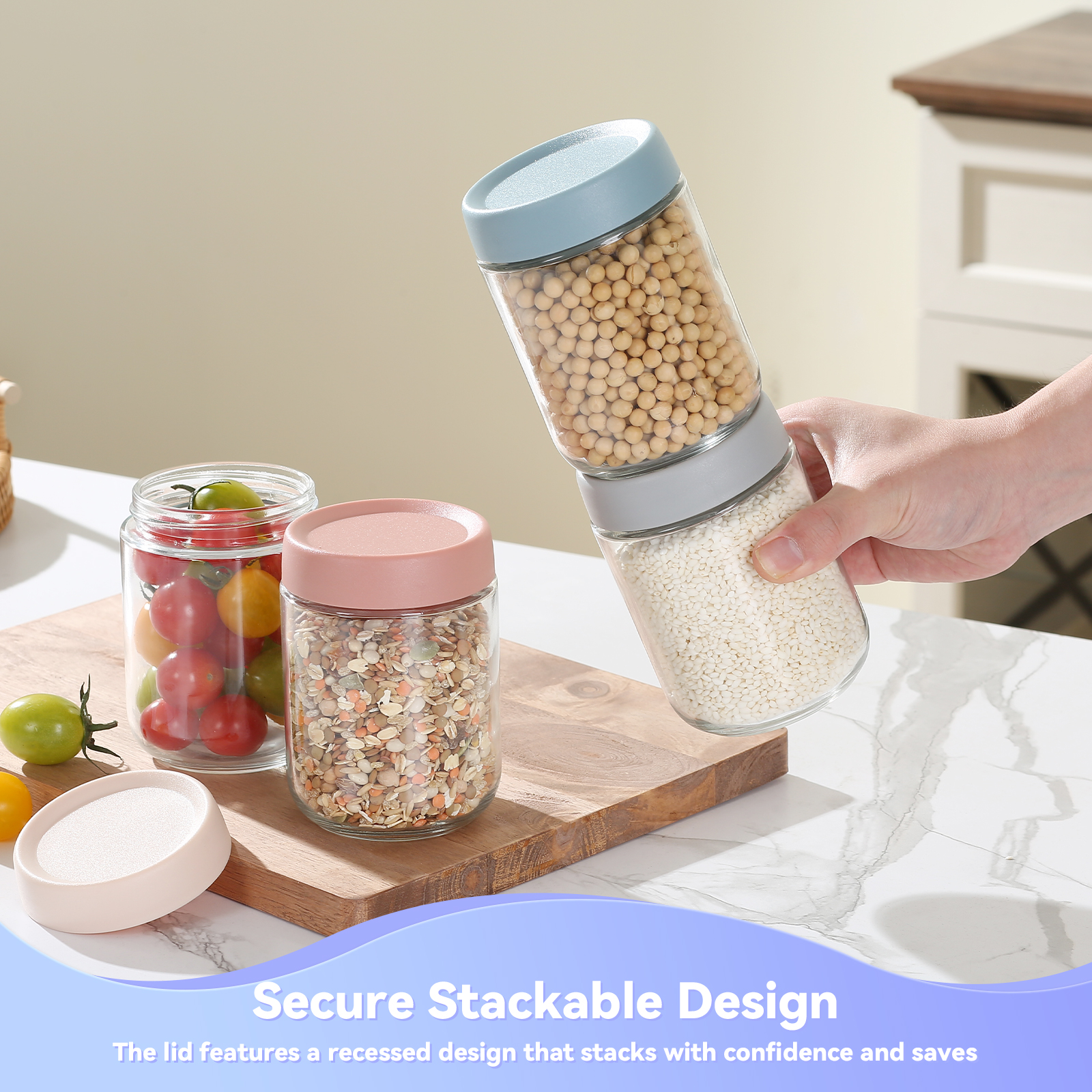 Novelinks 12 Pack Overnight Oats Containers with Plastic Lids,16 Oz Glass Mason jars with Airtight Lids, Clear Glass Fruit Yogurt Storage Jar,Kitchen Canisters