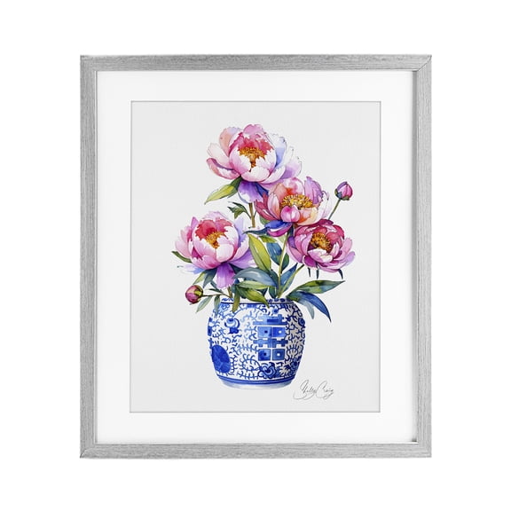 Stupell Industries Blue Dynasty Blooms Gray Framed Print Under Glass, design by Shelly Craig